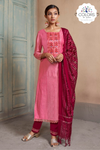 Pink & Maroon Embroidered Cotton Salwar Suit