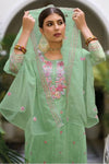 Floral Embroidered Organza Suit - Fern Green