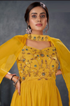 Embroidered Peplum Sharara Suit - Yellow
