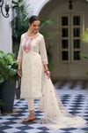 Floral Embroidered Organza Suit - Peach Rose
