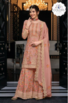 Dazzling Sequin Embellished Heavy Embroidered Sharara Suit - Rouge Pink