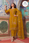 Floral Embroidered Premium Quality Organza Suit - Mustard Yellow