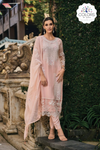 Stunning Floral Embroidered Lacy Organza Suit - Salmon Pink
