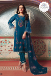 Floral Embroidered Premium Quality Organza Suit - Teal Blue