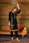 Sequin and Beads Embroidered Velvet Kurta Suit in Black
