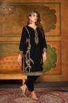 Sequin and Beads Embroidered Velvet Kurta Suit in Black
