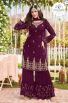 Wine Shaded Sequin Embroidered Sharara Suit