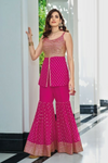 Sequin Embroidered Festive Wear Gharara Suit - Hot Pink