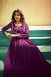 Purple Hand Embroidered Partywear Long Dress