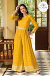 Embroidered Yellow Jump Suit in Crushed Pattern