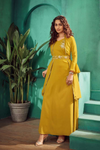 Mustard Yellow Hand Embroidered Partywear Long Dress