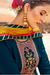 Embroidered and Gotta Worked Cotton Lehenga Suit - Navy & Yellow