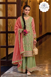 Sequin Embroidered Palazzo Suit Set in Green