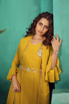Mustard Yellow Hand Embroidered Partywear Long Dress