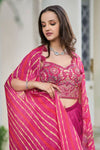 Embroidered Crop Top Dhoti Set with Printed Cape - Pink