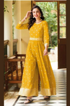 Embroidered Yellow Jump Suit in Crushed Pattern