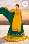 Embroidered and Gotta Worked Cotton Lehenga Suit - Yellow & Green
