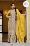 Sequin Embroidered Palazzo Suit Set in Sand Shade