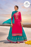 Embroidered and Gotta Worked Cotton Lehenga Suit - Pink & Blue