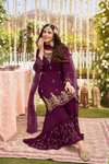 Wine Shaded Sequin Embroidered Sharara Suit