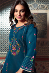 Floral Embroidered Premium Quality Organza Suit - Teal Blue