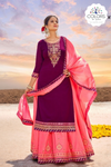 Embroidered and Gotta Worked Cotton Lehenga Suit - Purple & Pink