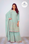 Exquisite Embroidered Palazzo Suit Set - Powder Blue