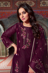 Floral Embroidered Premium Quality Organza Suit - Wine Shade