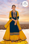 Embroidered and Gotta Worked Cotton Lehenga Suit - Navy & Yellow