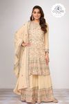 Exquisite Embroidered Palazzo Suit Set - Peach