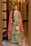 Sequin Embroidered Palazzo Suit Set in Green