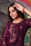 Floral Embroidered Premium Quality Organza Suit - Wine Shade