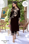 Floral Embroidered Velvet Kurta Set in Coffee Shade