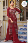 Sequin Embroidered Nayra Cut Flared Sharara Suit - Maroon