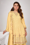 Exquisite Embroidered Palazzo Suit Set - Corn Yellow