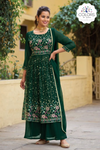 Sequin Embroidered Nayra Cut Flared Sharara Suit - Forest Green