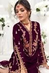 Floral Embroidered Velvet Suit in Magenta