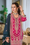 All Over Embroidered Premium Silk Suit - Pink & Navy