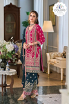 All Over Embroidered Premium Silk Suit - Pink & Navy