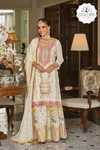 White Heavy Chinon Silk Embroidered Palazzo Suit