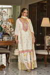 White Heavy Chinon Silk Embroidered Palazzo Suit