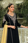 Beautiful Embroidery Worked Silk Suit - Black