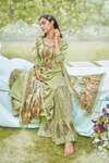 Embroidered Cotton Sharara Suit - Olive