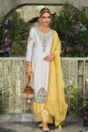 Beautiful Embroidery Worked Silk Suit - White