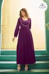 Purple Hand Embroidered Partywear Long Dress