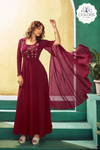 Magenta Hand Embroidered Partywear Long Dress