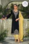 Beautiful Embroidery Worked Silk Suit - Black