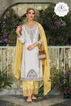 Beautiful Embroidery Worked Silk Suit - White