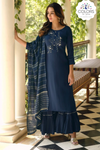 Embroidered Sharara Suit - Navy