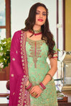 Festive Special Sequin Embroidered Gharara Suit - Seafoam Green